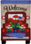 Briarwood Lane Red Truck Burlap Patriotic Garden Flag with flowers and American flag design.