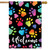 Rainbow Pawprints Welcome House Flag by Briarwood Lane with colorful paw prints and hearts on black.