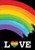 Rainbow Love Pride House Flag, Briarwood Lane, colorful rainbow heart design on black background.