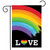 Briarwood Lane Rainbow Love Pride Garden Flag with colorful rainbow and LOVE text on black background.
