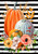 Briarwood Lane striped pumpkins garden flag with autumn flowers on black and white stripes background.
