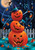 Briarwood Lane Halloween Pumpkin Stack Garden Flag with three stacked jack-o-lanterns and witch hats.