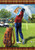 Briarwood Lane Golf Day Spring House Flag with colorful golf scene and plaid border details.
