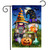Briarwood Lane Halloween Gnomes Humor Garden Flag with orange and black gnomes under a moonlit sky.