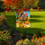 Briarwood Lane Turkey And Pumpkins Fall Garden Flag with colorful turkeys and pumpkins design outdoors.