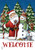 Briarwood Lane Christmas house flag with Santa and snowman on a snowy welcome display.