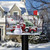 Briarwood Lane Snowfall Snowman Winter Mailbox Cover with snowy truck and cardinal on a porch.
