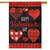 Briarwood Lane red and black plaid Valentine's Day burlap house flag with hearts and text.
