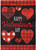 Briarwood Lane burlap house flag with red hearts and Happy Valentine's Day on black background.