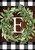 Briarwood Lane Wreath Monogram E Garden Flag with greenery and checkered border for farmhouse porch decor.