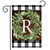 Briarwood Lane Wreath Monogram R Garden Flag with greenery and plaid border for porch display.