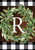 Briarwood Lane Wreath Monogram R Garden Flag with greenery and checkered border, colorful farmhouse decor.