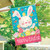 Briarwood Lane Easter Bunny And Chicks house flag with colorful flowers, eggs, and chicks decoration.