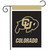 Briarwood Lane Colorado University NCAA Garden Flag with gold buffalo and text on black background.
