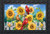 Briarwood Lane Cardinals And Sunflowers Summer Doormat with picket fence, birds, and butterflies design.