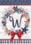 Briarwood Lane American Wreath Monogram W Garden Flag with stars, stripes, and red bow decoration.