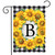 Briarwood Lane monogrammed garden flag with bright sunflowers on black and white buffalo check background.