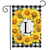 Briarwood Lane Sunflowers Monogram L garden flag with colorful floral print on black and white background.