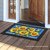 Briarwood Lane Blue Sunflowers Summer Doormat with butterflies on colorful plaid background at front door entrance.