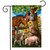 Briarwood Lane garden flag with farm animals, sunflowers, and barn on a colorful floral background.