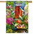 Briarwood Lane spring house flag with colorful hummingbirds, flowers, and feeder for a cheerful porch display.