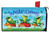 Briarwood Lane Happy Frogs Summer Mailbox Cover with colorful frogs, mushrooms, and dragonflies on a welcome sign.