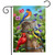 Briarwood Lane Fence Post Birds Spring Garden Flag with cardinals, bluebirds, goldfinches, and colorful flowers.