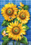 Briarwood Lane Blue Sunflowers garden flag with butterflies on plaid background, colorful spring and summer decor.