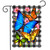 Briarwood Lane checkered garden flag with colorful butterflies, plaid background, and spring flowers design.