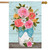 Briarwood Lane spring house flag with colorful floral design and roses in a decorative vase.