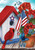 Briarwood Lane American Cardinal garden flag with patriotic birdhouse, flowers, and stars and stripes.