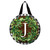 Briarwood Lane monogrammed letter J wreath door hanger with greenery and checkered border decoration.
