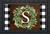 Briarwood Lane Wreath Monogram Letter S doormat with black and white checkered border indoor outdoor floormat.
