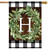 Briarwood Lane monogrammed house flag with greenery wreath on plaid background for farmhouse porch decor.