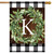 Briarwood Lane monogrammed house flag with greenery wreath and checkered border on double-sided fabric.