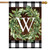 Briarwood Lane monogrammed 'W' wreath flag with greenery on checkered background for farmhouse porch decor.