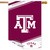 Texas A&M University NCAA maroon and white double-sided house flag with white logo and stripes.
