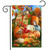 Briarwood Lane Fall Pumpkin Gathering Garden Flag with hedgehog, pumpkins, and birds on autumn leaves.