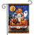 Briarwood Lane Haunted Pickup Garden Flag with Halloween theme, orange truck and spooky characters.