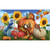 Briarwood Lane Fall Pumpkin Gathering Doormat with colorful pumpkins, birds, and sunflowers on grassy field.
