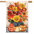 Briarwood Lane Autumn Bouquet House Flag with vibrant orange, yellow, and red flowers and pumpkins.