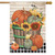 Briarwood Lane Bountiful Bushel House Flag with pumpkins, sunflowers, and birds on a wooden background.
