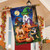 Briarwood Lane Spooky Pups House Flag with Halloween dogs and pumpkins on vibrant blue background.