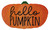 Briarwood Lane Hello Pumpkin Coir Doormat, orange pumpkin shaped with green stem and black lettering.