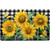 Briarwood Lane Checkered Sunflowers Comfort Mat with yellow flowers, green leaves, and butterflies on black checkered background.