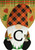 Briarwood Lane Fall Gnome Burlap Monogram Letter C Garden Flag with autumn leaves and squirrel.