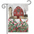Briarwood Lane Barn in Snow Garden Flag with red barn, holly, and cardinal on picket fence.