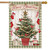 Briarwood Lane Potted Christmas Tree House Flag with green plaid border and red festive decorations.