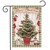 Briarwood Lane Merry Christmas garden flag with potted tree, stockings, and presents on green plaid background.