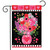 Briarwood Lane Hearts and Flowers Garden Flag with pink flowers and hearts on black background.